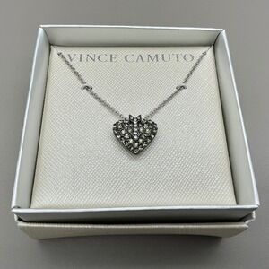 Vince Camuto Heart Necklace Women Silver Tone Pave Crystal Arrow Pendant Gift